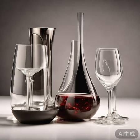 红酒酒具套装:酒柜、红酒杯、酒架一应俱全