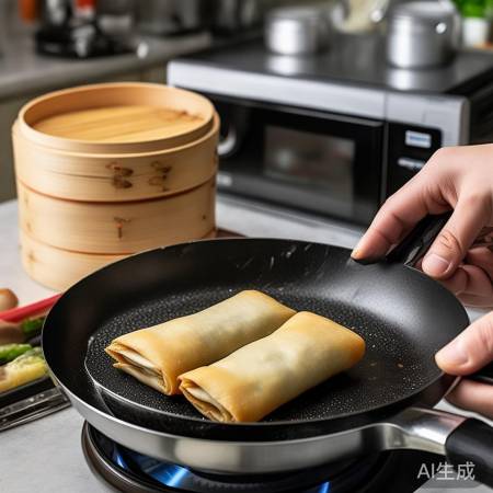 春卷烹饪，油温适中