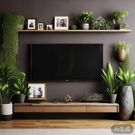 岩板墙配绿植点缀