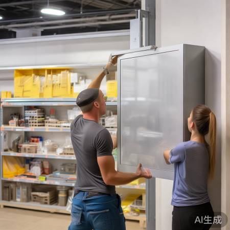 吊柜挂支架，两人协作稳