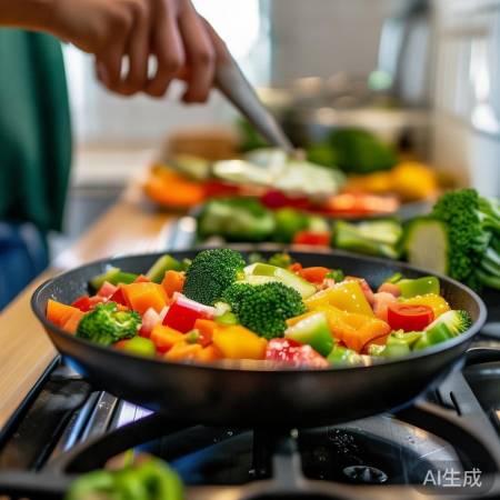 “解冻蔬菜，快炒加调料”