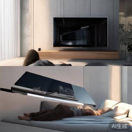 “可调节角度，易移电视”