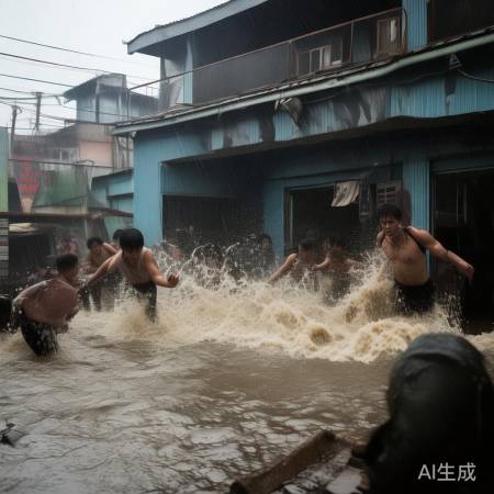 暴雨淹没宿舍楼,工人被困
